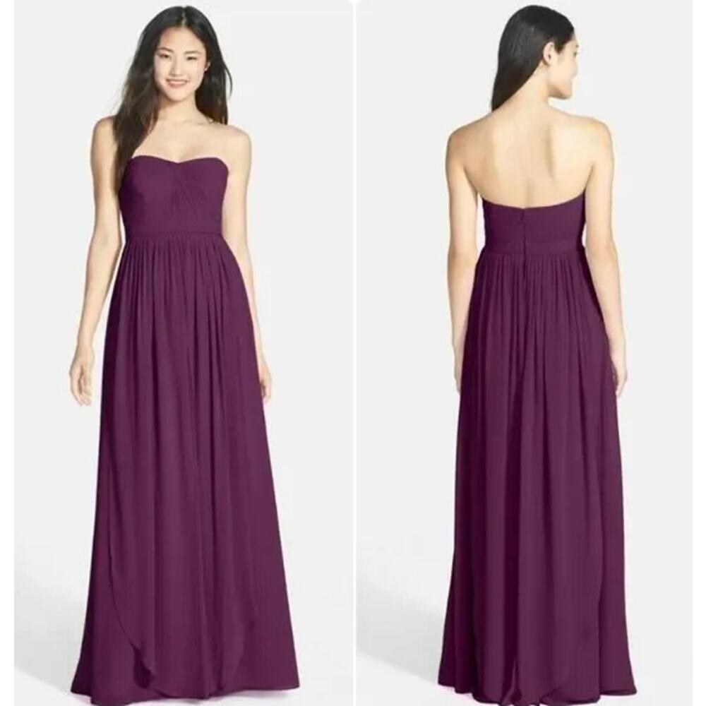 Jenny Yoo Aidan Convertible Strapless Chiffon Bridesmaid Gown Pleated Maxi Dress